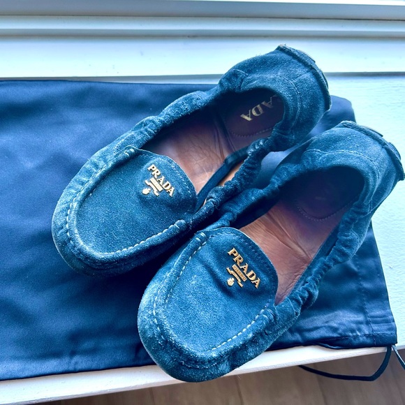 Prada Blue Suede Loafers - Picture 1 of 6
